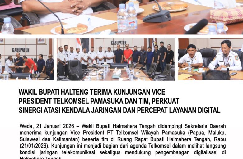 WAKIL BUPATI HALTENG TERIMA KUNJUNGAN WAKIL PRESIDEN TELKOMSEL PAMASUKA DAN TIM, PERKUAT SINERGI ATASI KENDALA JARINGAN DAN PERCEPAT LAYANAN DIGITAL