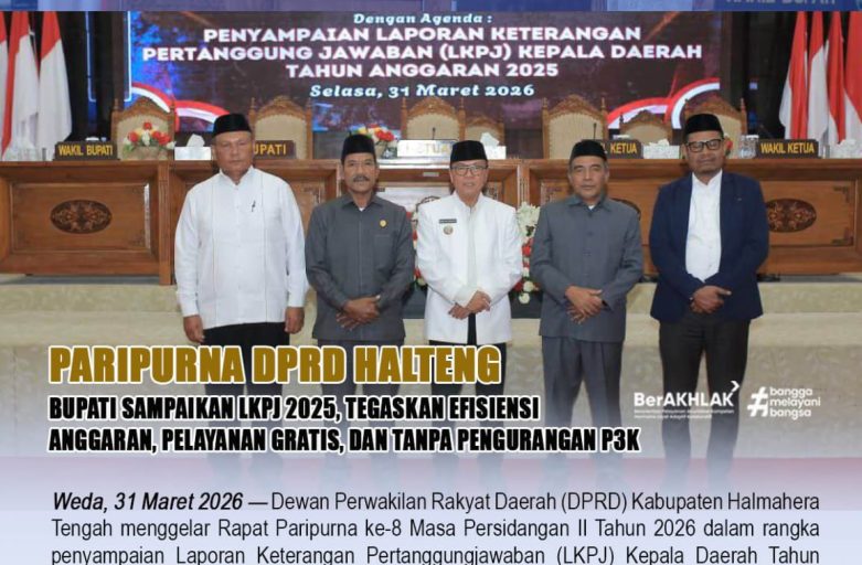 PARIPURNA DPRD HALTENG: BUPATI SAMPAIKAN LKPJ 2025, TEGASKAN EFISIENSI ANGGARAN, PELAYANAN GRATIS, DAN TANPA PENGURANGAN P3K