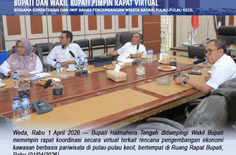 BUPATI DAN WAKIL BUPATI PIMPIN RAPAT VIRTUAL BERSAMA KEMENTERIAN DAN IWIP BAHAS PENGEMBANGAN WISATA BAHARI PULAU-PULAU KECIL